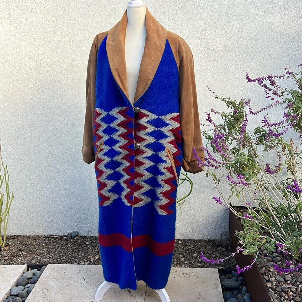 Vintage Sedona West brand Navajo blanket and suede coat - Picture 1 of 11